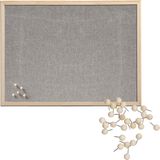 Prikbord incl. 30x punaises - 40 x 60 cm - lichtgrijs - textiel - hout