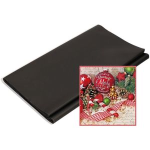 Papieren tafelkleed/tafellaken zwart inclusief kerst servetten - Kerstdiner tafel