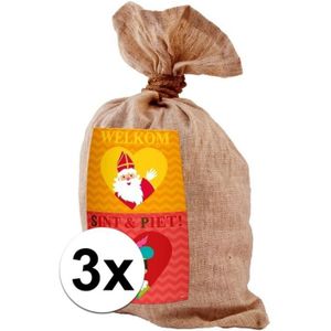 3x Medium jute kadozak Sinterklaas - 50x80 cm - cadeauzak