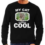 Bruine kat katten trui / sweater my cat is serious cool zwart - heren - katten / poezen liefhebber cadeau sweaters