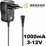 Benson Stroom adapter - universele - 1000mA  230V - 3-12 Volt AC/DC - Zwart