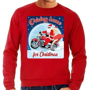 Foute Kersttrui / sweater - Driving home for christmas - motorliefhebber / motorrijder / motor fan  rood voor heren - kerstkleding / kerst outfit