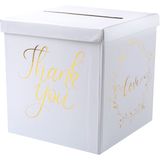 Santex Enveloppendoos thank you - Bruiloft - wit/goud - karton - 20 x 20 cm