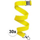 30x Geel keycord/lanyard met karabijnhaak sleutelhanger 50 cm - Polyester keycords/sleutelkoord