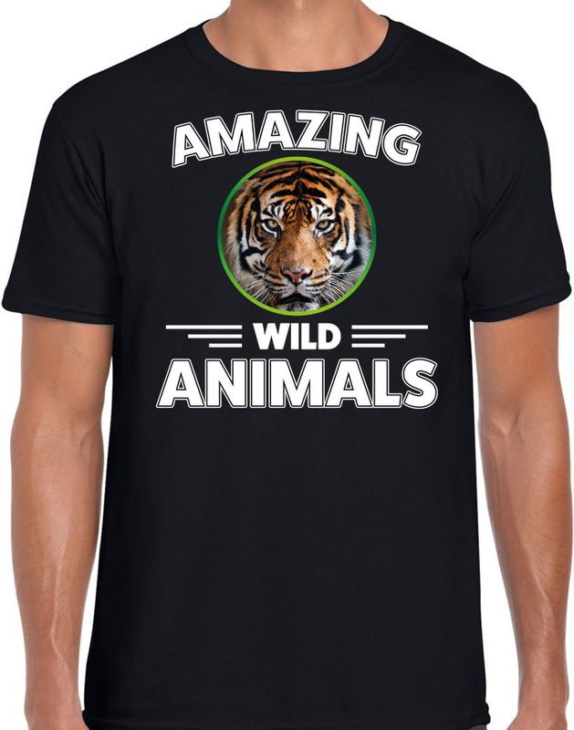 T-shirt tijger - zwart - heren - amazing wild animals - cadeau shirt tijger / tijgers liefhebber