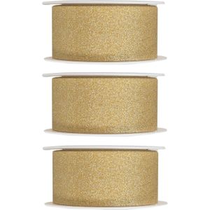 3x Hobby/decoratie gouden sierlinten met glitters 3 cm/30 mm x 5 meter - Kerst - Cadeaulinten satijnlinten/ribbons