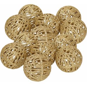 12x Rotan kerstballen goud met glitters 5 cm - kerstboomversiering - Kerstversiering/kerstdecoratie goud