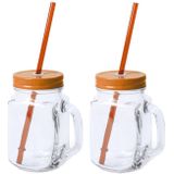 8x stuks Glazen Mason Jar drinkbekers oranje dop en rietje 500 ml - afsluitbaar - Koningsdag feest/supporters/fans artikelen