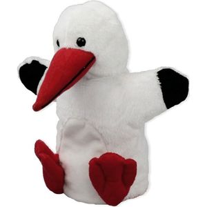 Pluche Witte Ooievaar Handpop Knuffel 22 cm - Ooievaars Knuffels - Poppentheater Speelgoed Kinderen