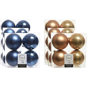 Kerstversiering kunststof kerstballen kleuren mix donkerblauw/camel bruin 6-8-10 cm pakket van 44x stuks