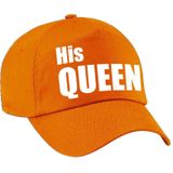 Her King en His Queen petten / caps oranje met witte letters voor volwassenen - Koningsdag - bruiloft - cadeaupetten / feestpetten voor koppels