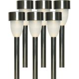 6x Buiten/tuin LED RVS stekers Nova solar verlichting 26 cm - Tuinverlichting - Tuinlampen - Solarlampen op zonne-energie