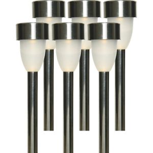 6x Buiten/tuin LED RVS stekers Nova solar verlichting 26 cm - Tuinverlichting - Tuinlampen - Solarlampen op zonne-energie