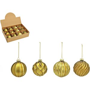 G. Wurm luxe gedecoreerde kerstballen - 12x stuks - goud - glas - 8 cm