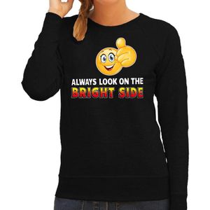 Funny emoticon sweater Always look on the bright side zwart voor dames - Fun / cadeau trui