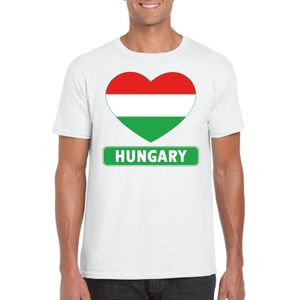 Hongarije t-shirt met Hongaarse vlag in hart wit heren
