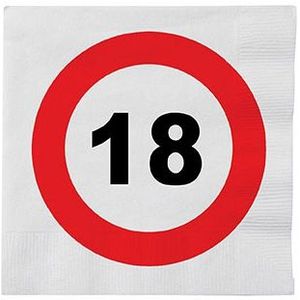 48x 18 jaar leeftijd themafeest servetten verkeersbord 33 cm rond - 18e verjaardag papieren wegwerp tafeldecoraties