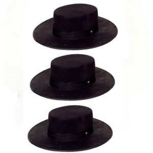 3x stuks spaanse hoed zwart - carnaval verkleed hoeden