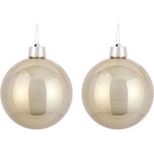 2x Grote kunststof kerstballen licht champagne 20 cm - Groot formaat champagne kerstballen