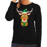 Foute kersttrui / sweater met Rudolf het rendier met groene kerstmuts zwart voor dames - Kersttruien