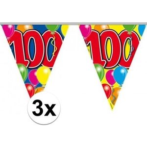 3x Leeftijd versiering vlaggenlijnen / vlaggetjes / slingers 100 jaar geworden thema 10 meter