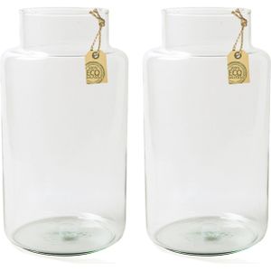 Set van 2x transparante melkbus vaas/vazen van eco glas 19 x 35 cm - Gerecycled glas - Woonaccessoires/woondecoraties - Glazen bloemenvaas