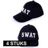 4x Politie SWAT baseball caps verkleedkleding voor volwassenen - verkleedkleding accessoires