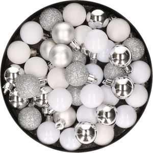 Set van 40x stuks kunststof kerstballen mix zilver en wit 3 cm - Kerstversiering