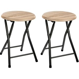 2x stuks bijzet krukje/stoel - Opvouwbaar - zwart/hout - 46 cm