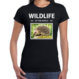 Dieren foto t-shirt egel - zwart - dames - wildlife of the world - cadeau shirt egels liefhebber
