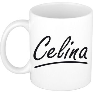 Celina naam cadeau mok / beker sierlijke letters - Cadeau collega/ moederdag/ verjaardag of persoonlijke voornaam mok werknemers