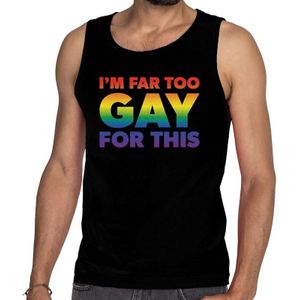 Gaypride i am far too gay for this tanktop/mouwloos shirt  - zwart regenboog homo singlet voor heren - gaypride