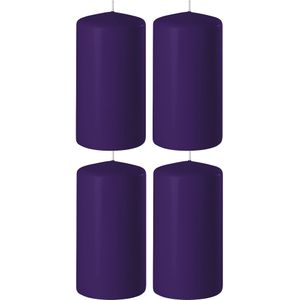 4x Paarse cilinderkaarsen/stompkaarsen 6 x 8 cm 27 branduren - Geurloze kaarsen paars - Woondecoraties