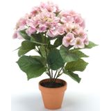 Roze hortensia kunstplant in kunststof pot 40 cm - Kunstplanten /Nepplanten - Hortensia planten in pot