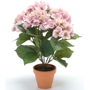 Roze hortensia kunstplant in kunststof pot 40 cm - Kunstplanten /Nepplanten - Hortensia planten in pot