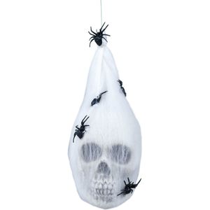 Fiestas Horror decoratie doodskop - hangend - 25 cm - griezelige Halloween hangdecoratie poppen