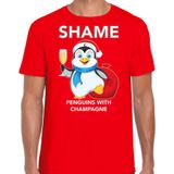 Pinguin Kerstshirt / Kerst t-shirt Shame penguins with champagne rood voor heren - Kerstkleding / Christmas outfit