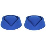 2x Blauw stewardess hoedjes voor dames - Verkleedhoeden/Carnavalshoeden verkleed accessoire