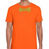 Oranje fun t-shirt met vlinderdas in glitter goud heren