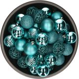 Bellatio Decorations kerstballen - 37x st - turquoise blauw - D6 cm - kunststof - onbreekbaar - kerstversiering