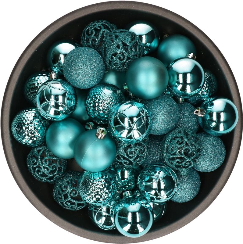 Bellatio Decorations kerstballen - 37x st - turquoise blauw - D6 cm - kunststof - onbreekbaar - kerstversiering