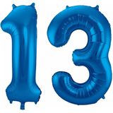 Cijfer ballonnen - Verjaardag versiering 13 jaar - 85 cm - blauw