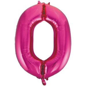 Cijfer nul 0 folie ballon roze van 86 cm