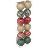 24x stuks kerstballen mix goud/rood/groen glans/mat/glitter kunststof diameter 4 cm - Kerstboom versiering
