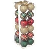 24x stuks kerstballen mix goud/rood/groen glans/mat/glitter kunststof diameter 4 cm - Kerstboom versiering
