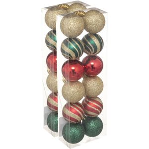 24x stuks kerstballen mix goud/rood/groen glans/mat/glitter kunststof diameter 4 cm - Kerstboom versiering