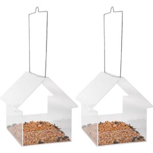 2x stuks vogelhuisje/voedertafel transparant kunststof 15 cm - Vogelvoederhuisje - Vogelvoer - Vogel voederstation