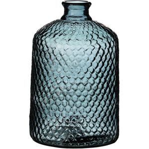 Natural Living Bloemenvaas Scubs Bottle - lichtblauw geschubt transparant - glas - D18 x H31 cm - Fles vazen