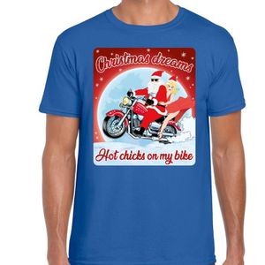Fout Kerstshirt / t-shirt  - Christmas dreams hot chicks on my bike -  motorliefhebber / motorrijder / motor fan  blauw voor heren - kerstkleding / kerst outfit