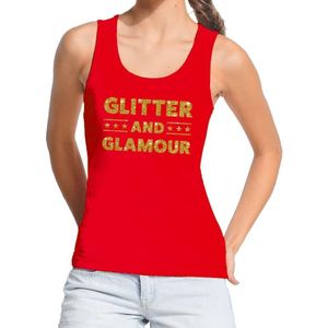 Glitter and Glamour glitter tekst tanktop / mouwloos shirt rood dames - dames singlet Glitter and Glamour